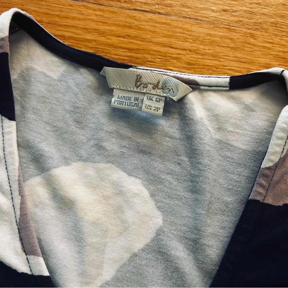 Sz 2p Boden Womens Short Sleeve Wrap Top, Floral Navy Blue - Picture 2 of 5